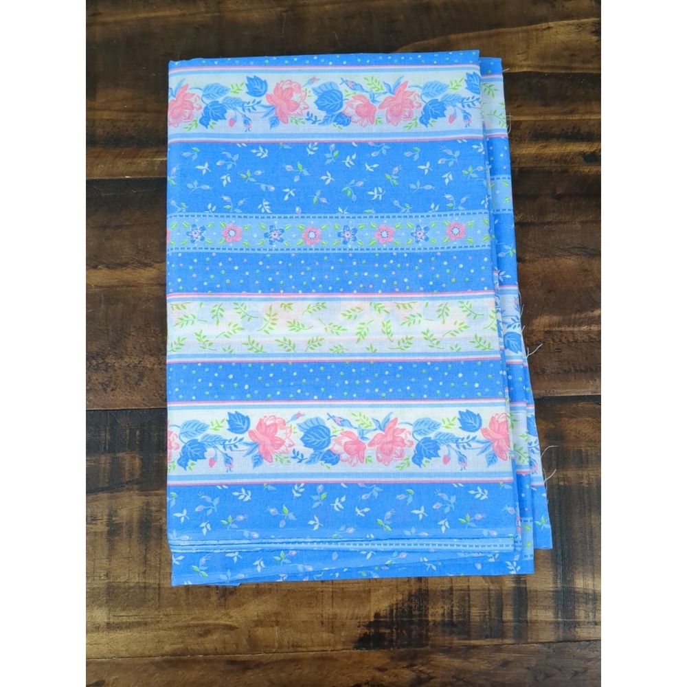 Blue and Pink Floral Striped Fabric 1.5‎ Yards x 45"